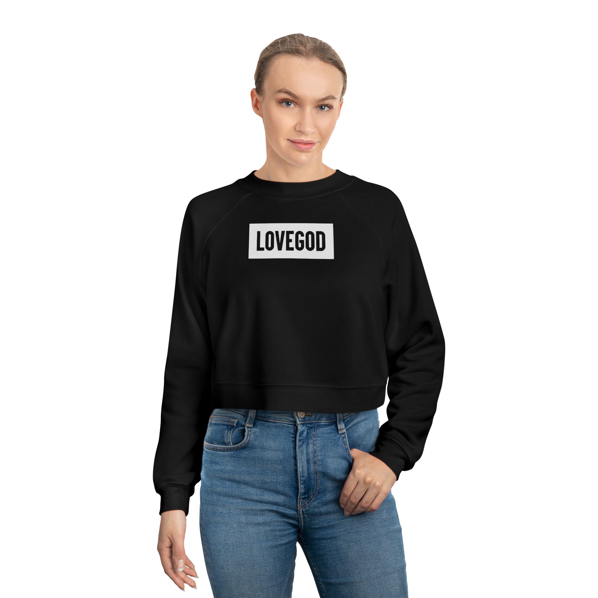 LOVEGOD Women's Black Cropped Fleece Pullover