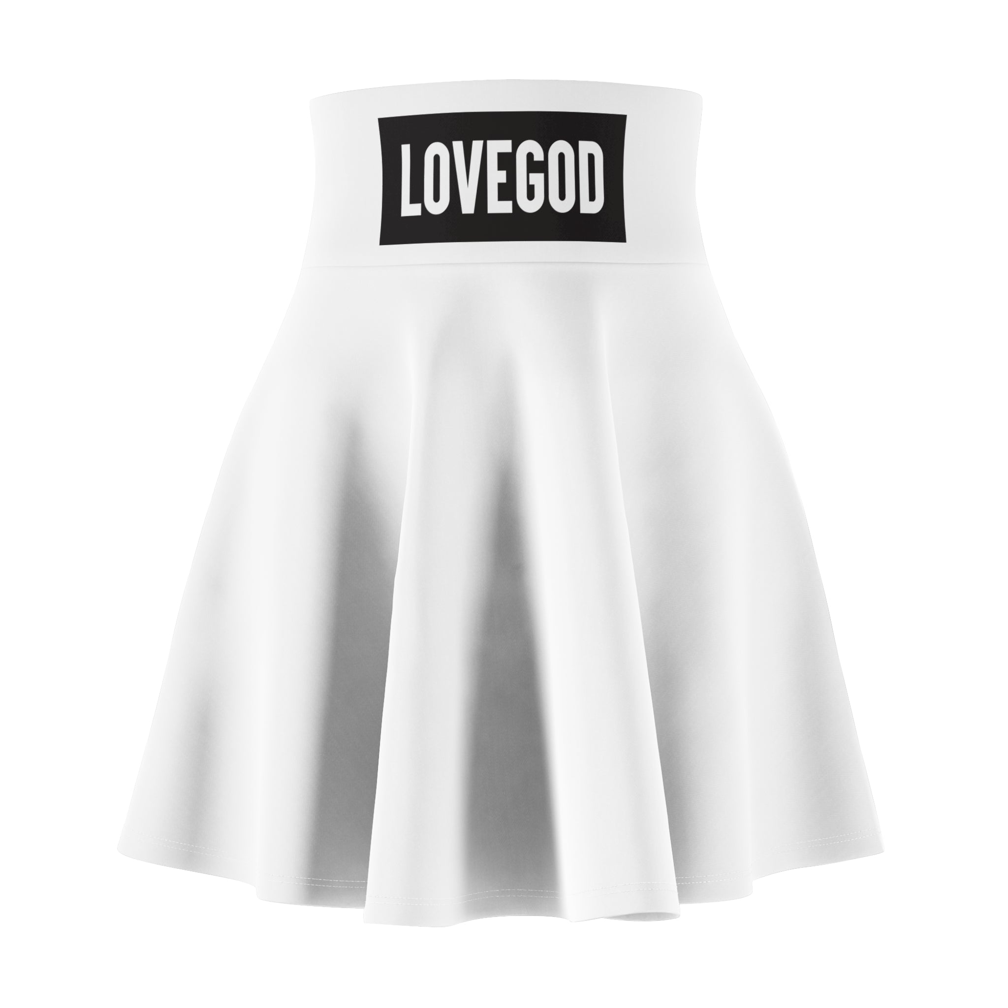 LOVEGOD - Women's White Skater Skirt - Black Logo