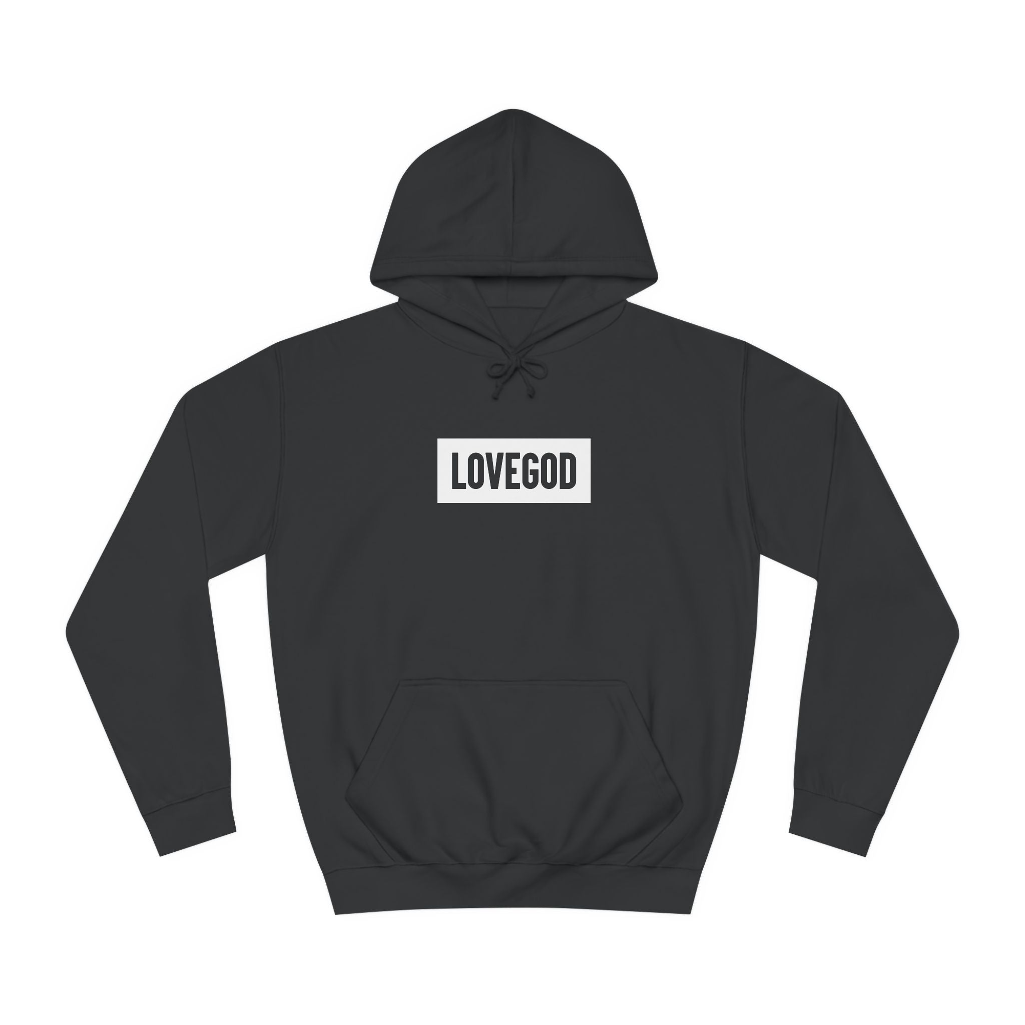 LOVEGOD Unisex Black College Hoodie - White Logo