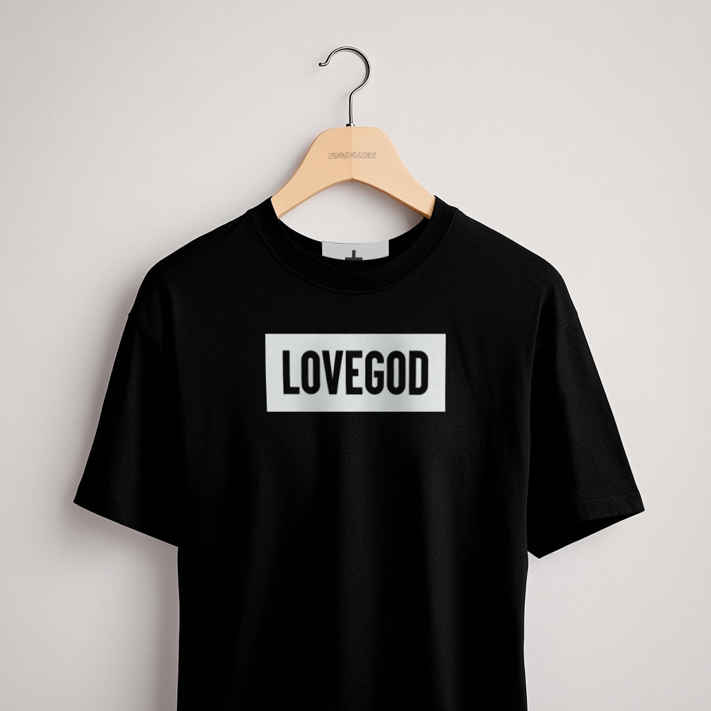 LOVEGOD Classic Black Tee – White Logo